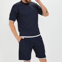 Conjunto de moda con color contrastante para hombres, cuello redondo, top de manga corta, pantalones cortos, deportes de verano y ocio, nuevo - details 4