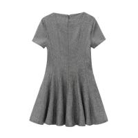 Swing gris ancho para mujer cuello redondo manga corta plisado Mini vestido femenino otoño vestidos casuales - details 1