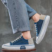 Zapatillas de lona informales para hombre: zapatos transpirables con cordones y suela de PVC antideslizante, diseño moderno en azul y blanco para uso informal - details 13