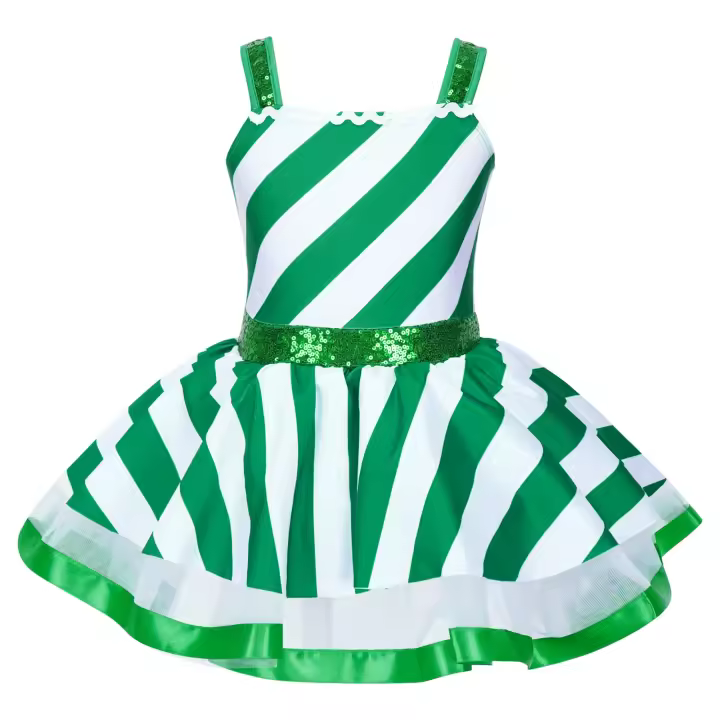Traje de baile de Navidad para niñas, vestido tutú de ballet con bastón de caramelo a rayas, leotardo gimnástico para patinaje artístico, ropa de baile para fiestas navideñas - 1