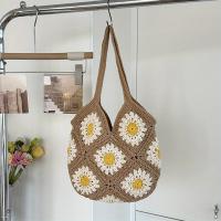 Bolso de mano floral de ganchillo tejido a mano de gran capacidad para mujer - Bolso de hombro beige de moda con diseño de margaritas blancas, perfecto para viajes, uso diario y salidas a la playa, bolso de mano de playa |   Bolso de moda |   Textura teji - details 5