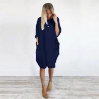2025 nuevo vestido suelto Casual para mujer con bolsillo moda para mujer vestido sólido cuello redondo Camisetas largas camiseta ropa de calle de talla grande - details 7