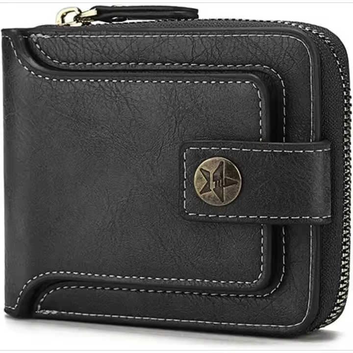 Cartera para Hombre con Tornillo y Hebilla Monedero de Múltiples Compartimentos con Ventanas de Identificación para Tarjetas, Efectivo y Monedas - 1