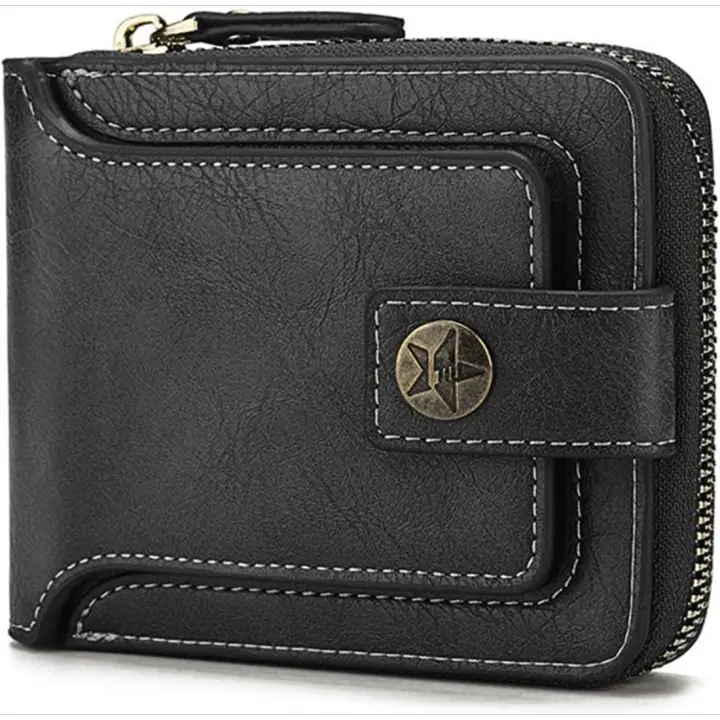 Cartera para Hombre con Tornillo y Hebilla Monedero de Múltiples Compartimentos con Ventanas de Identificación para Tarjetas, Efectivo y Monedas - 1