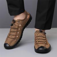 Sandalias para hombre, novedad de verano 2025, zapatos casuales de cuero hueco para hombre, zapatos antideslizantes con agujeros para conducir, sandalias de cuero de fondo suave para hombre - details 2