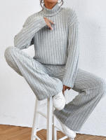 Traje de punto de manga larga con cuello alto para mujer, suéter informal, pantalones sueltos, traje de dos piezas, Otoño e Invierno - details 21