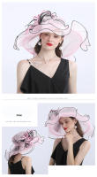 Sombreros Fedora de ala grande para mujer, sombreros de Organza blancos para el sol, flor para mujer, fiesta de boda, sombreros de Iglesia anchos - details 9