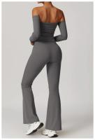 Traje de Yoga para gimnasio para mujer, conjunto deportivo ajustado transpirable, pantalones acampanados de entrenamiento, Camiseta deportiva de realce, conjunto de Yoga de manga larga, 2 uds. - details 27