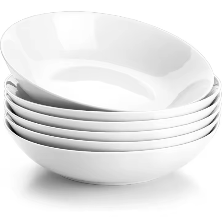 Tazón de Porcelana Regular de 20.6x20.6x4.8 cm Cerámica Blanca Grande para Ensalada, Sopa y Frutas - 1