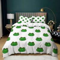Juego de Ropa de Cama con Diseño de Ranas y Toad de Dibujos Animados a Lápiz Verde Tamaño King Queen Polyester Ideal para Niños y Adultos - details 1