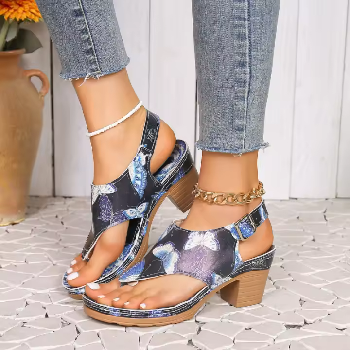 Sandalias de tacón alto de verano para mujer, zapatos estampados. - 1