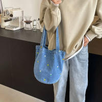 Bolso de cubo de mezclilla bordado, bolso de mano de gran capacidad, bolso de hombro que combina con todo, bolso de compras portátil para mujer, nuevo - details 3