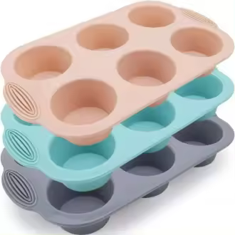 Bandeja antiadherente de silicona para hornear muffins, magdalenas, brownies y más, 3 colores, 6 cavidades - 1