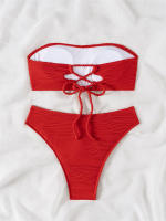 Bikini con Top de tubo para mujer, traje de baño con cordones sólidos, conjunto de Bikini Sexy con Tanga, ropa de playa de verano - details 17