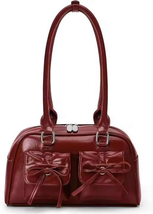 Bolso de mano de cuero, bolso con lazo, bolso de hombro, bolso estético, bolso para mujer, bolso de bolos para mujer - 1