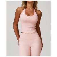Top deportivo tipo halter sin mangas, ajustado, top corto de yoga para mujer, top de yoga sin espalda con sujetador incorporado y ajuste ceñido. - details 17