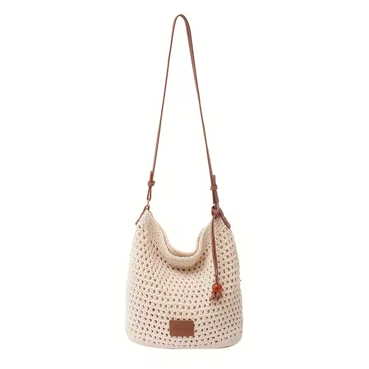 Bolso bandolera informal para mujer - Bolso de poliéster blanco de gran capacidad con correa larga fija y cierre magnético, versátil para uso diario y viajes, lavable a mano, bolso bandolera, accesorio minimalista, construcción duradera, diseño tejido tex - 1
