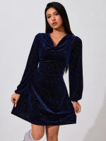 Vestido de terciopelo de mujer con lentejuelas estrelladas minifalda corta - details 4