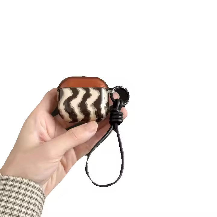 Funda para AirPods 4 semitransparente con estampado ondulado de mármol de color marrón oscuro retro ins, adecuada para Apple AirPods 2. - 1