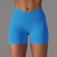Hamidou pantalones cortos deportivos para mujer, Shorts de Yoga con cintura cruzada, gimnasio, entrenamiento, correr, cintura alta, realce de cadera, sin costuras, Fitness - details 82