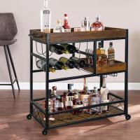 Carrito Bar de 3 Niveles con Plancha Extraíble y Ruedas Bloqueables Mueble Industrial para Bebidas con Botellero y Portavasos Estilo Retro de Madera (85 x 40 x 90 CM) - details 1