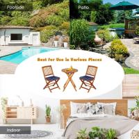 Set de Bistró con 3 Piezas Plegables, Mesa y Sillas Terraza de Madera de Acacia con 2 Cojines Acolchados Extraíbles, Muebles de Exterior para Patio Jardín Veranda Balcón (Rojo) - details 17