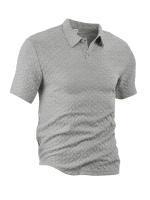 Hombre verano slim transpirable transpiración suelta casual color sólido jacquard hombre manga corta Polo - details 29