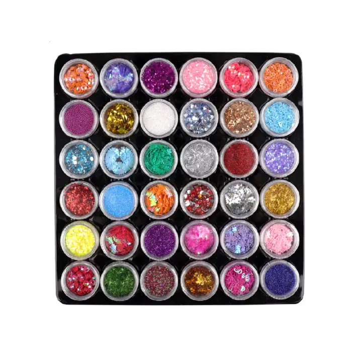 Set de Arte de Uñas Glitter Flake Sequins en 36 Colores Decoración de Uñas Caviar Beads Rhinestones para Manicura DIY - 1