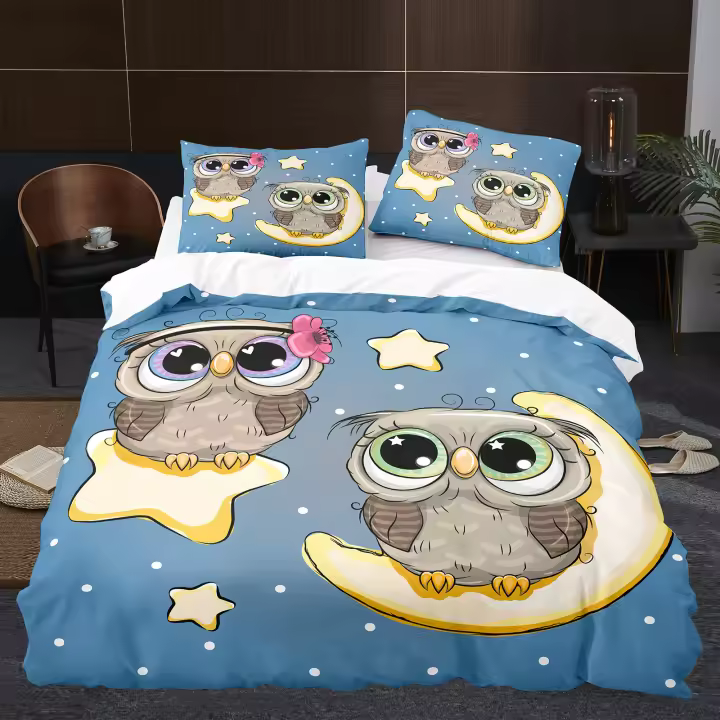 Juego de funda nórdica de poliéster para niños y jóvenes, ropa de cama con diseño de búho, rey, reina, Safari, vida salvaje, color negro - 1