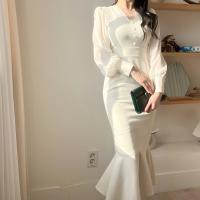 Vestido ceñido al cuerpo de malla elegante para mujer, bata Vintage ajustada para fiesta de cumpleaños, moda femenina coreana Chic, Vestidos de una pieza, ropa para Mujer - details 2