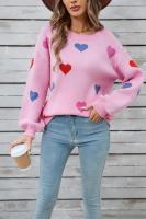 Jersey holgado con patrón de corazón para mujer, suéter de punto blanco Kawaii con cuello redondo, manga larga, tendencia juvenil - details 5