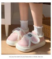 Zapatillas cálidas de algodón para hombre y mujer, zapatos de plataforma de invierno, suela gruesa de felpa suave, calzado para el suelo del hogar con tacones - details 3