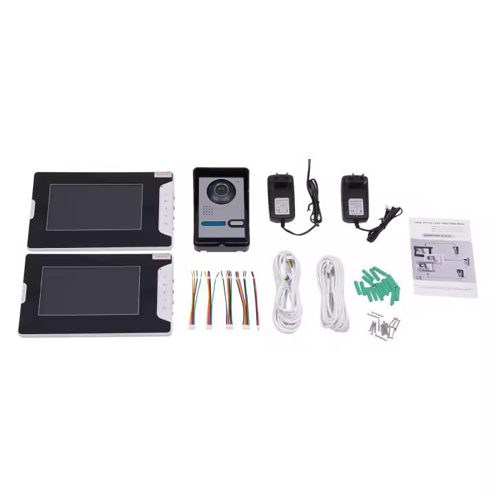 Timbre con vídeo LCD de 7 pulgadas, Kit de intercomunicador, 2 monitores, visión nocturna, 15V - 1