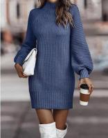 Vestido corto de ganchillo para mujer, minivestido de punto de cuello alto, holgado, de manga larga, estilo Retro, talla Xxl - details 10