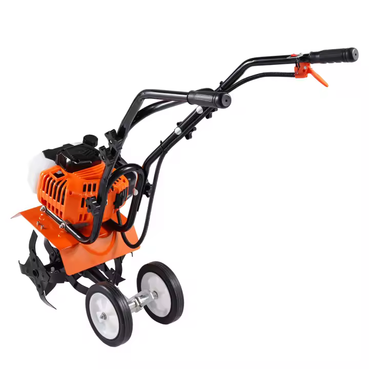 SucceBuy Cultivador de cultivador a gasolina de 2 tiempos de 43 cc, 4 púas ajustables de acero para cultivo de suelo de césped, jardín y campo - 1