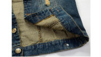 Chaleco vaquero informal para hombre con estilo de cuello, ajustado, sin mangas, rasgado, moda Hip Hop, Material exterior de algodón - details 7
