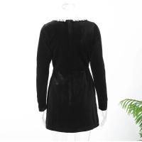Minivestido negro de terciopelo con decoración de diamantes de imitación para mujer, elegante vestido de fiesta de noche con cuello cuadrado y manga larga y cintura alta - details 1