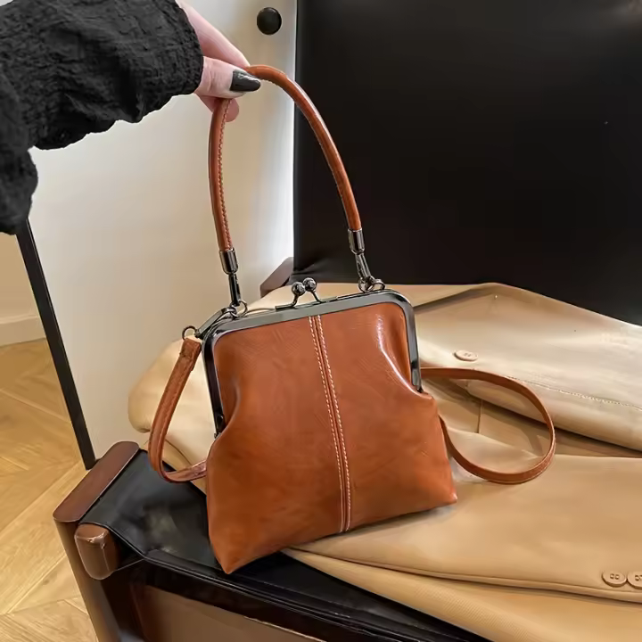 H7 3-5DÍAS Bolso bandolera sintético vintage marrón para mujer - Correa ajustable, cierre de boquilla, diseño cuadrado compacto para desplazamientos diarios y salidas informales, bolso bandolera, accesorio para el día a día, estilo clásico, acabado textur - 1
