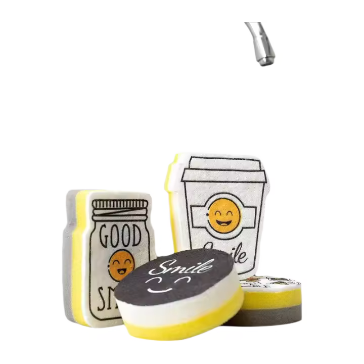 Esponja De Limpieza Con Caricatura De Rostro Sonriente Cepillo De Fregado Para Cocina Utensilio De Lavar Platos Pads De Fregado Para Ollas Juego De Limpieza Doméstica Microfibra - 1