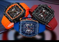Reloj deportivo de lujo para hombre, reloj de pulsera analógico automático luminoso resistente al agua con cristal curvo de barril para exteriores y negocios - details 19