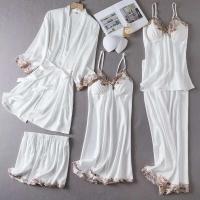 Juego de albornoz Ence de 5 piezas para mujer, ropa de dormir, kimono de satén, informal, para el hogar, primavera y verano - details 2