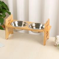 Cuencos ajustables para perros, platos duraderos con soporte, comedero para perros con 2 cuencos de acero inoxidable, cuencos elevados de bambú para mascotas - details 1