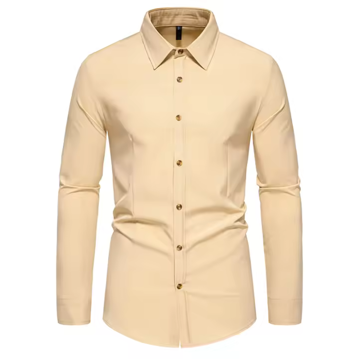Camisa de manga larga con botones para hombre, camisa informal de negocios, color sólido, cómoda, social, oficina, blusa blanca y negra, moda de otoño - 1