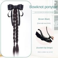 Estilo de Ballet, cola de caballo con lazo negro, extensión de cabello trenzado de boxeo, peluca de cola de poni, peluca trenzada de giro largo Natural para mujer - details 9