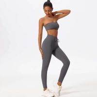 Camisolas sin tirantes y sin mangas, ropa de cintura alta, conjunto de dos piezas, shorts o bodys de yoga para mujer, entrenamiento, FIESS - details 5