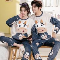 Conjunto de pijama de felpa de franela cálida para hombre y mujer, ropa de dormir de manga larga con cuello redondo, dibujos animados dulces, 32 estilos, Invierno - details 20