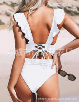 Traje de baño con cuello en V con traje de baño con cordones y borde con volantes - details 8