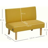 Sofá de 2 Plazas con 2 Puertos USB Tapizado en Panal Sofá de Salón sin Reposabrazos con 1 Puerto Tipo-C y Patas de Madera de Caucho Carga 240 kg 110x60x85 cm Amarillo - details 2