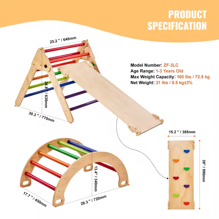 SucceBuy Juego de triángulo Pikler 5 en 1, juguetes de escalada Montessori para niños pequeños - 1