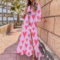 Vestido de mujer, vestido largo con cordones estampado con cuello InsV de primavera 2025 para mujer con gran swing - details 4